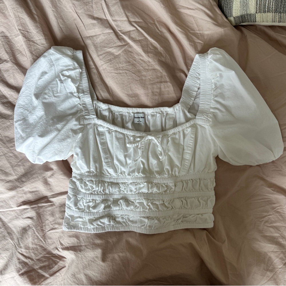 Aritzia White Puff Sleeve Top